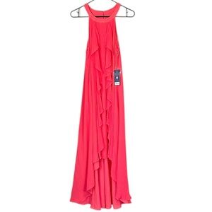 NWT Jennifer Lopez Coral Pink Ruffle Halter High Low Dress - Size: Large